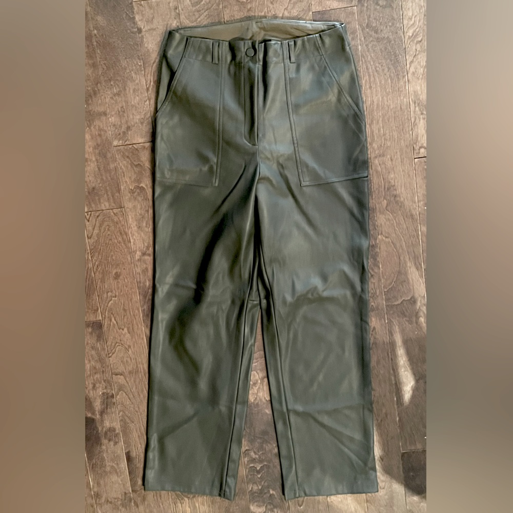 Faux Leather Pants Khaki Grey Sz 8